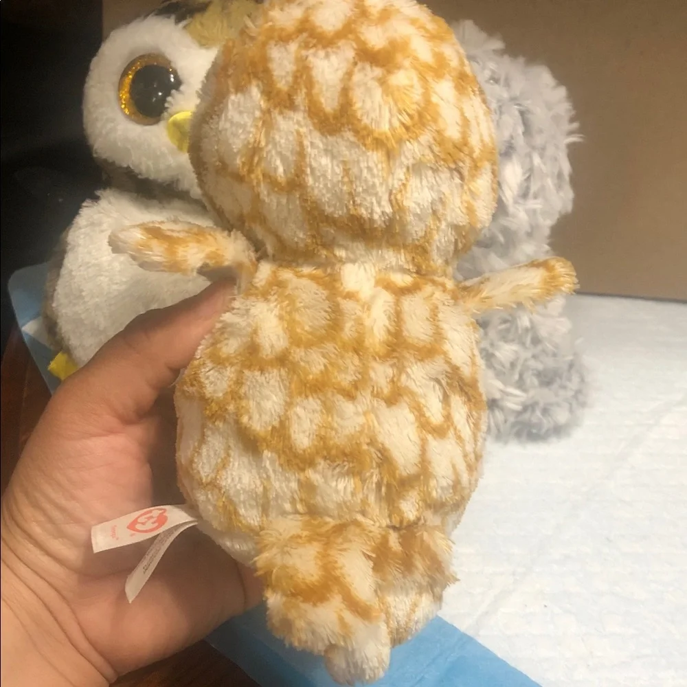 Ty Plush Owl Trio - White, Gray, Yellow, and Brown